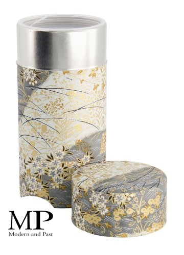 boîte à thé japonaise motif jardin or en papier washi 200 g
