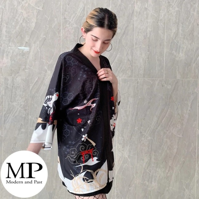 Kimono moderne Oji Kitsune – mode japonaise unisexe Veste kimono japonaise Oji Kitsune – renard blanc et rouge