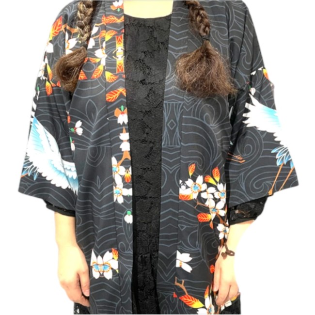 Veste kimono japonaise grue blanche – Modern and Past veste kimono japonaise noire grue blanche soleil levant
