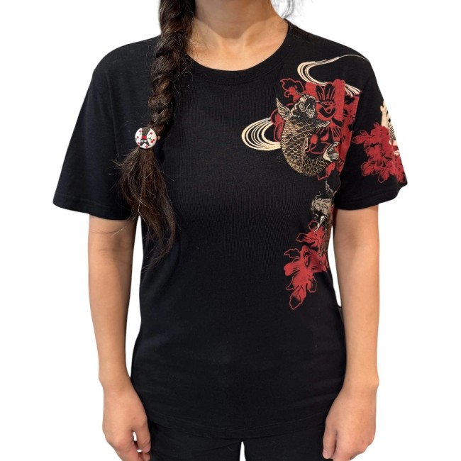 T-shirt sukajan noir brodé carpe koi avant