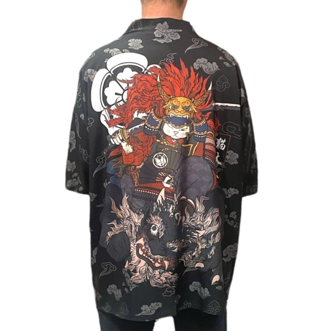 Kimono long Samouraï chat Neko – Haori japonais unisexe Kimono long moderne japonais Samouraï chat Neko haori unisexe streetwear