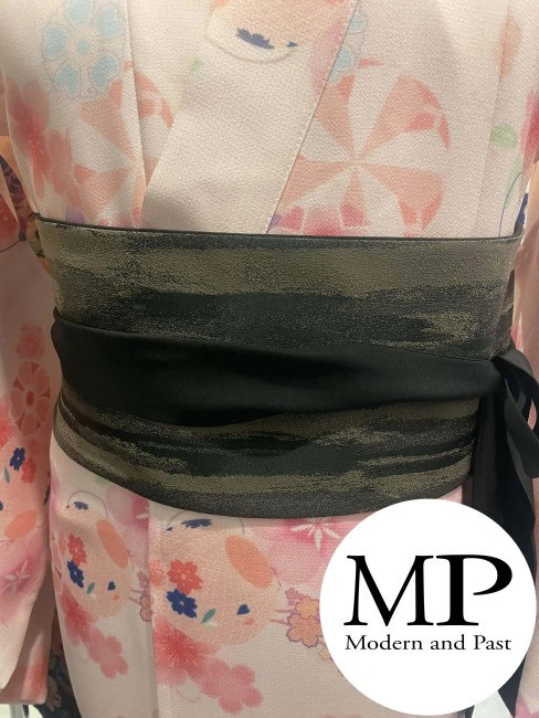 obi japonais réversible noir gris motifs sobres