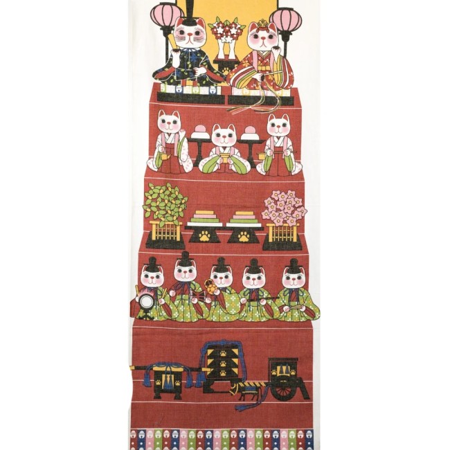 Tenugui japonais Maneki Neko en coton fabriqué au Japon