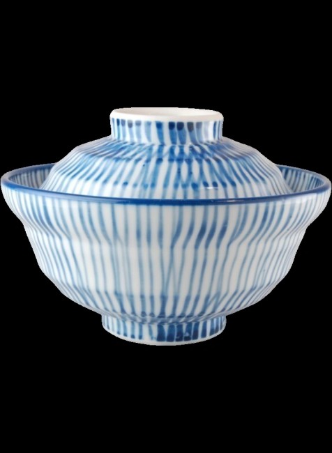 Bol japonais avec couvercle – Motifs Hakeme – Fabriqué au Japon Bol japonais avec couvercle Hakeme bleu et blanc fabriqué au Japon