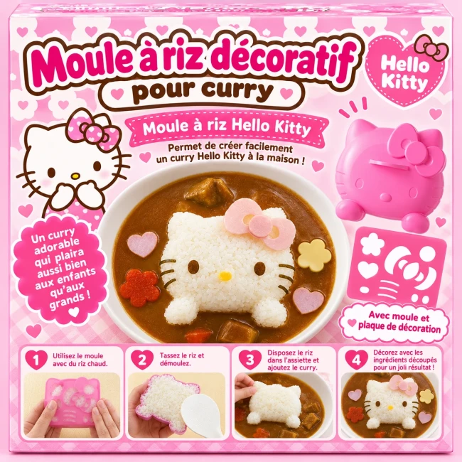 Moule à riz Hello Kitty pour curry japonais - Modern and Past Moule à riz Hello Kitty rose avec plaque décorative pour curry japonais - Modern and Past