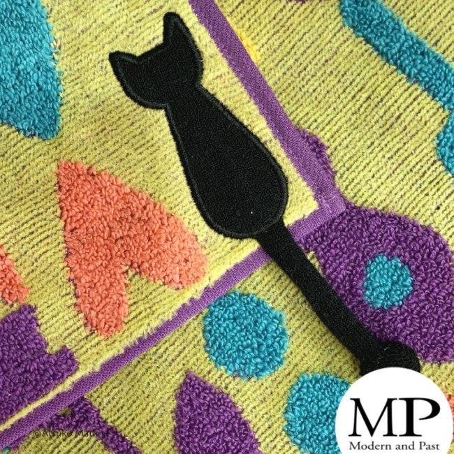 Mini serviette japonaise violette en coton éponge motif chat Gardening Atsuko Matano fabriquée au Japon