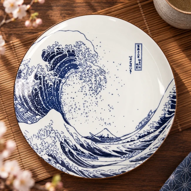 Assiette ronde japonaise Hokusai 25,2 cm - Modern and Past Grande assiette japonaise Hokusai Vague de Kanagawa et Fuji - Modern and Past