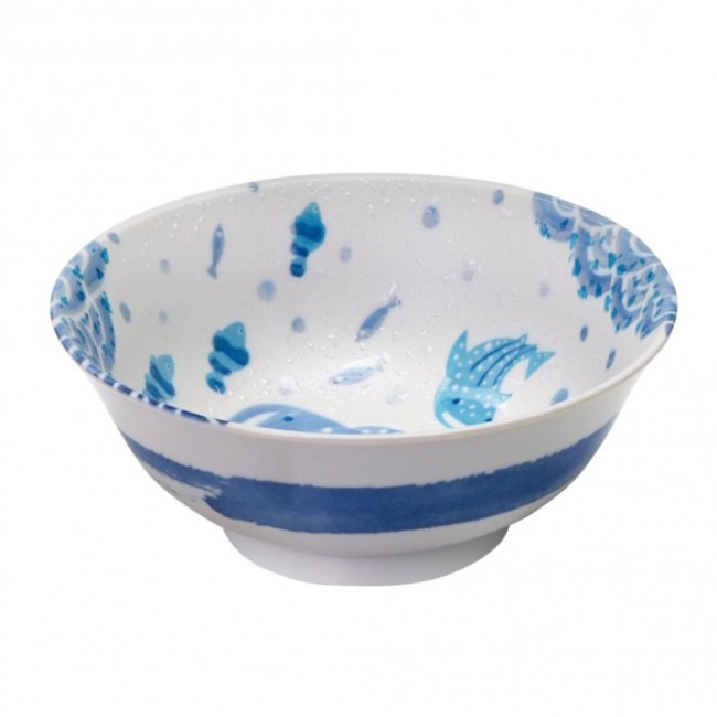 Bol japonais à ramen Jinbe en porcelaine avec motifs de requin baleine bleu