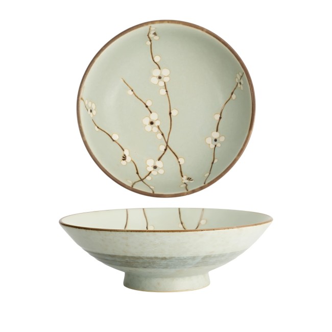 Bol japonais ramen vert Soshun 24 cm en céramique fabriqué au Japon