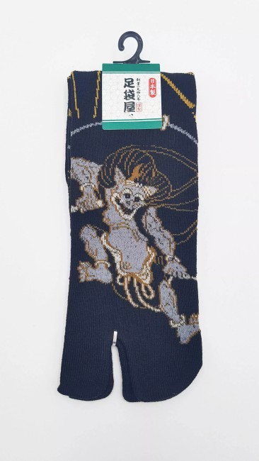 Chaussettes Tabi motif Raijin en coton – Made in Japan Chaussettes japonaises Tabi Raijin en coton fabriquées au Japon - gris