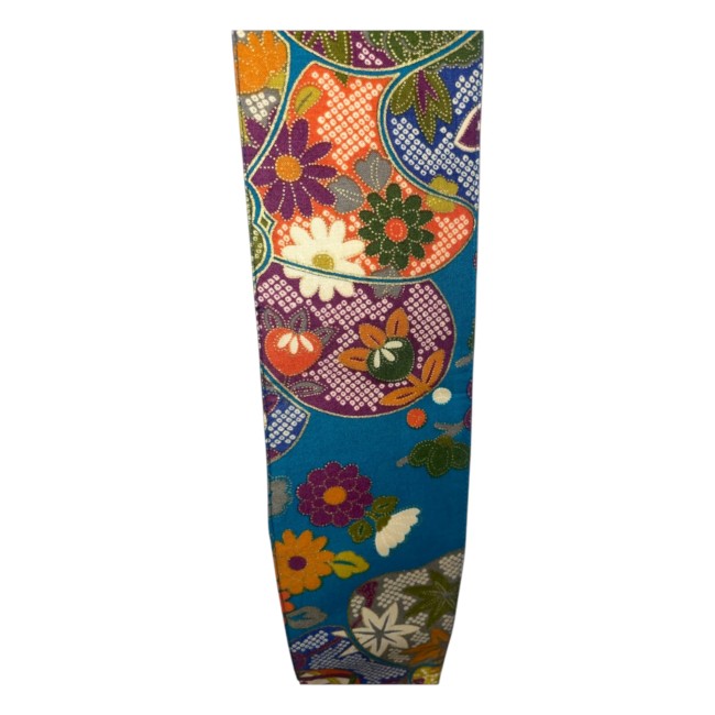Obi ceinture japonaise bleu en coton avec motifs fleurs