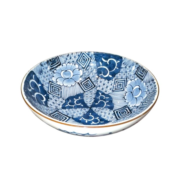 Grand bol japonais en porcelaine bleu patchwork motifs pieuvre