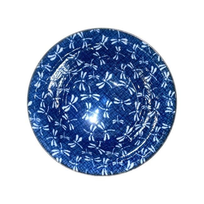 Bol japonais bleu en céramique aux motifs de libellules - bleu