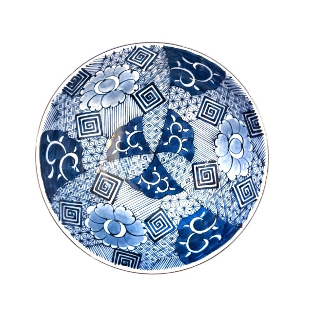 Grand bol japonais en porcelaine bleu patchwork motifs pieuvre