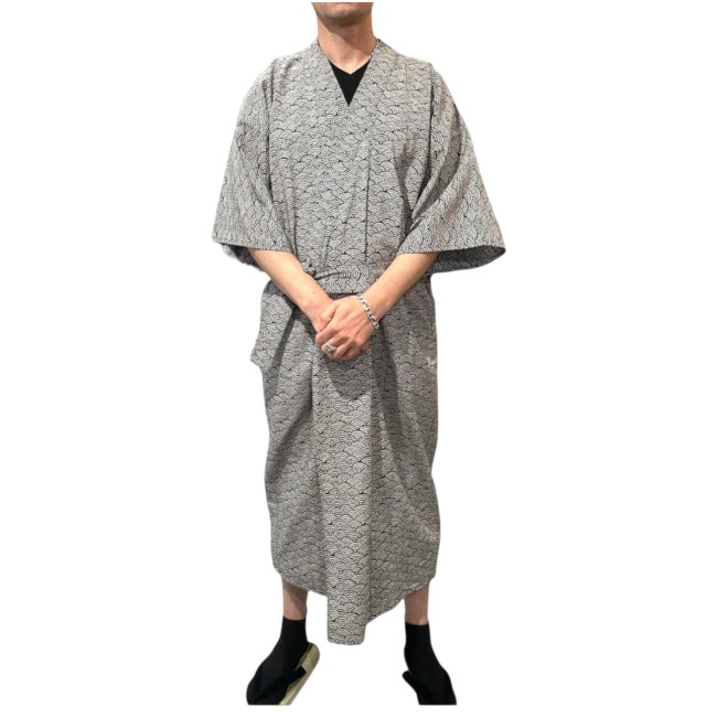 Yukata japonais homme coton bleu nuit motif Nami