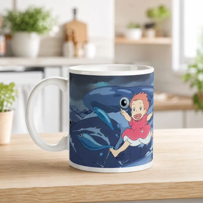Mug Studio Ghibli Ponyo sur la falaise avec décor vagues Modern and Past