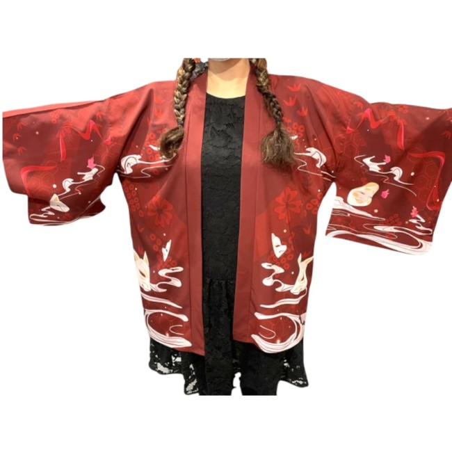 veste kimono japonaise rouge motif Kitsune Oji