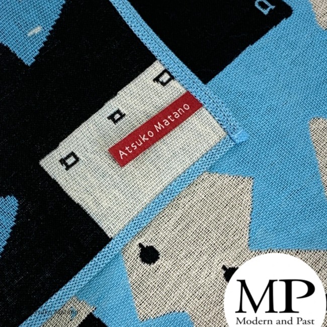 Serviette japonaise en gaze de coton bleue motif chat Maze Atsuko Matano fabriquée au Japon