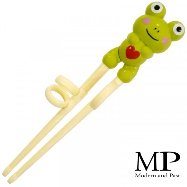 Baguettes pour enfants avec aide et motif grenouille kawaii vert 18 cm