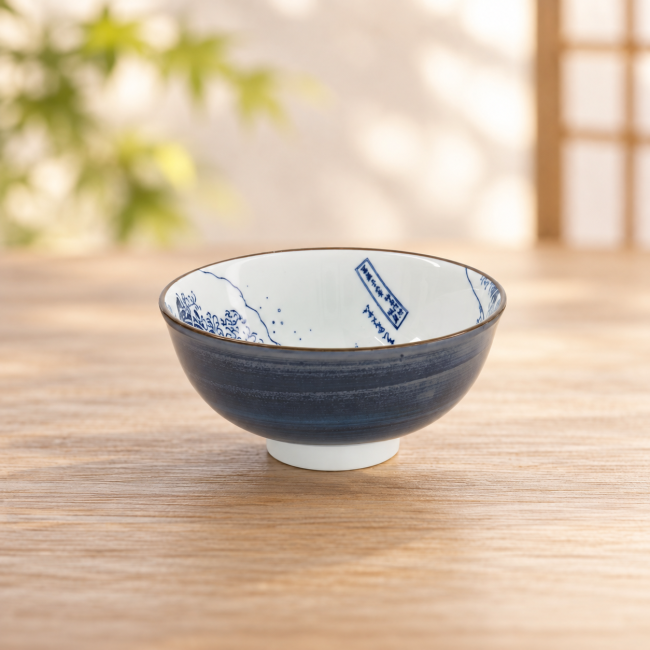 Bol japonais Hokusai Kanagawa et Fuji 11,8 cm - Modern and Past Bol à riz japonais Hokusai vague de Kanagawa et mont Fuji en porcelaine - Modern and Past