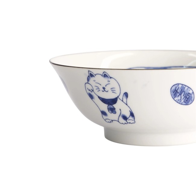 Bol à Ramen japonais blanc en céramique avec chat Neko