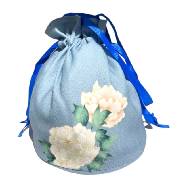 Sac de Kimono bleu à fleurs avec fermeture à coulisse