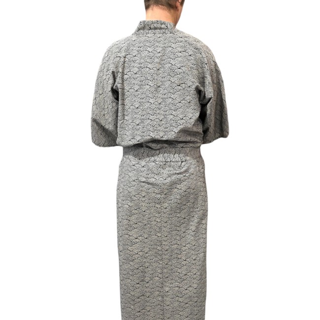Yukata japonais homme coton bleu nuit motif Nami