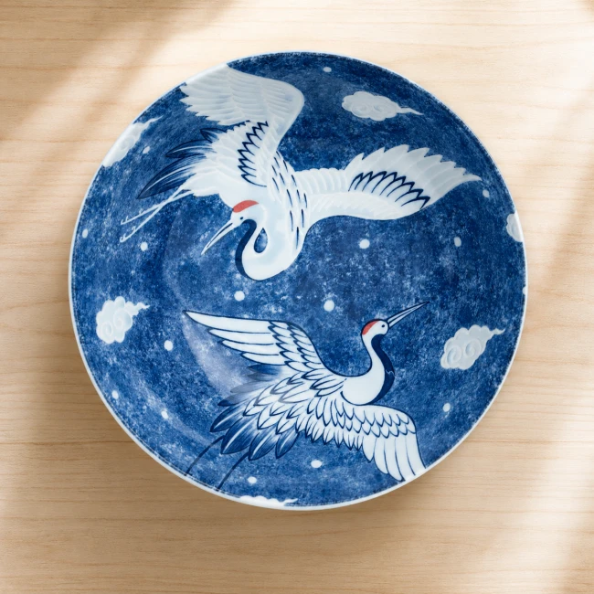 Bol à ramen japonais bleu avec grues en vol - Modern and Past