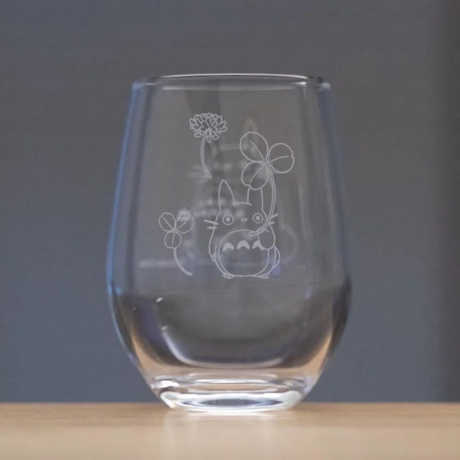 verre gravé Totoro et trèfle blanc Studio Ghibli