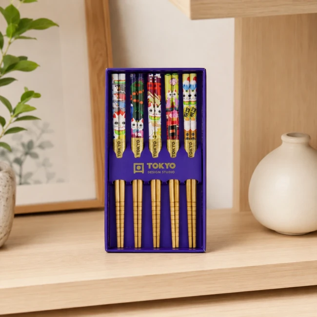 Coffret 5 paires de baguettes japonaises Neko Koinobori Tokyo Design Studio Modern and Past