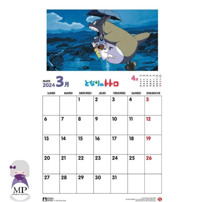 Calendrier mural 2024 Totoro – Ghibli – Version française