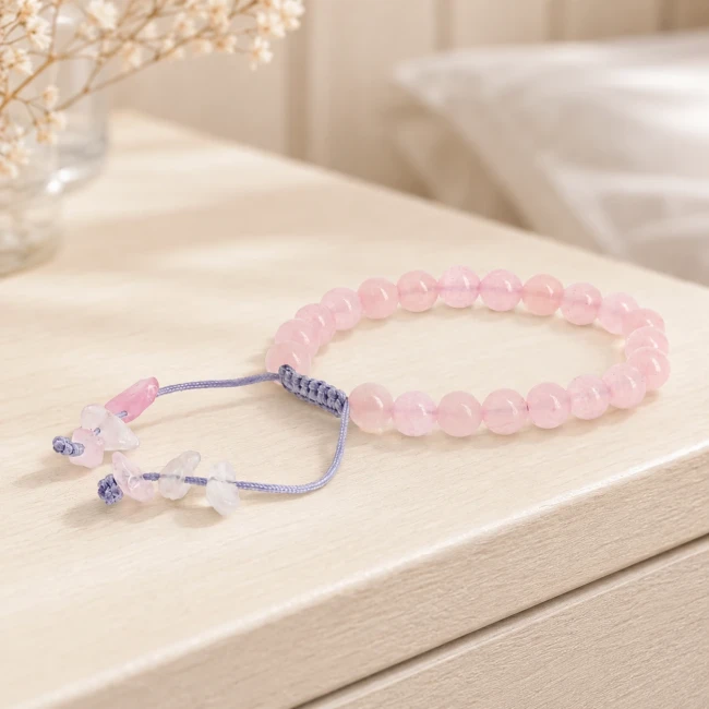 Bracelet mala en quartzite rose avec cordon ajustable - Modern and Past Bracelet-mala quartzite rose 31 perles - Modern and Past