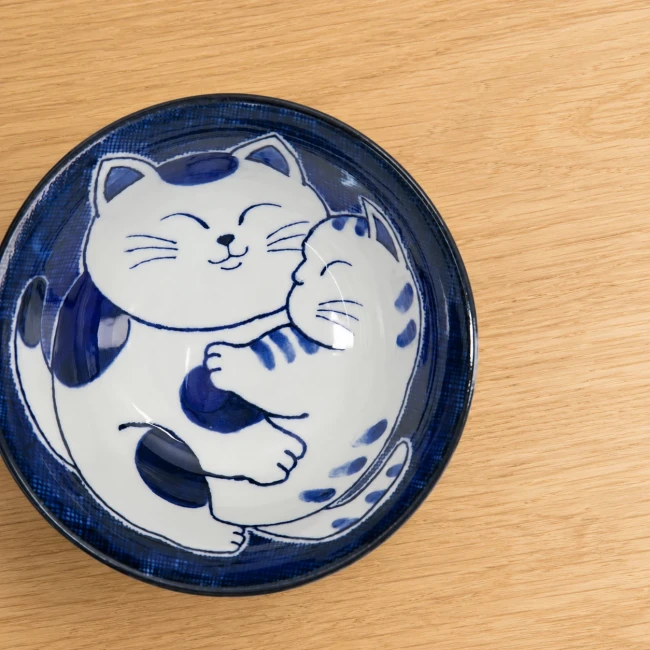 Bol japonais chat Tayo bleu et blanc en porcelaine Modern and Past