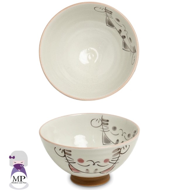 Bol japonais en céramique 3 chats Kawaii Neko – rose