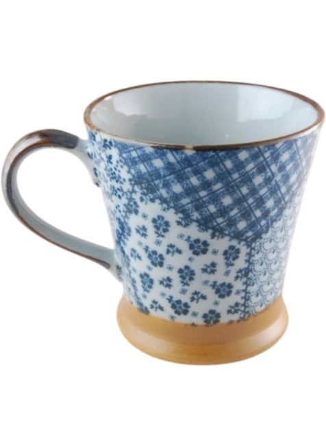 Mug japonais Patchwork Bleu en faïence fabriqué au Japon
