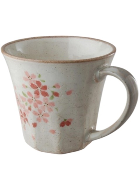 Tasse japonaise Sakura Shizuku – Fleurs de cerisier – Faïence artisanale Tasse japonaise Sakura Shizuku en faïence blanche avec motifs de fleurs de cerisier fabriquée au Japon