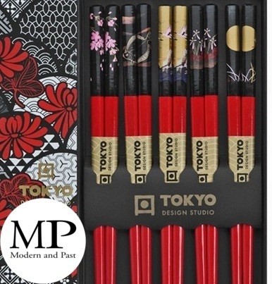 Coffret baguettes japonaises Nature japonaise – Tokyo Design Coffret de 5 paires de baguettes japonaises en bois motifs nature japonaise Tokyo Design