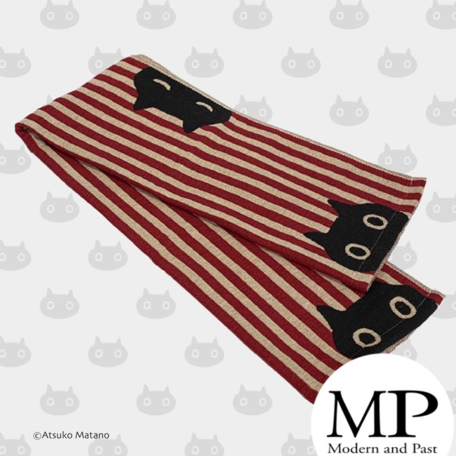Serviette japonaise en gaze de coton rouge et blanche motif chat MMST Atsuko Matano fabriquée au Japon