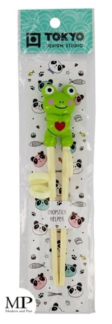 Baguettes pour enfants avec aide et motif grenouille kawaii vert 18 cm