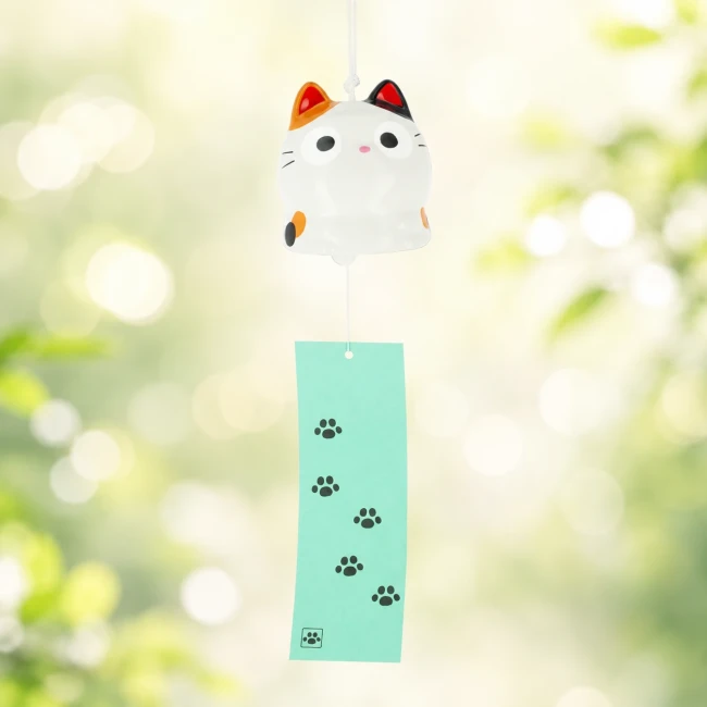 Cloche furin japonaise Neko Calico en céramique Modern and Past