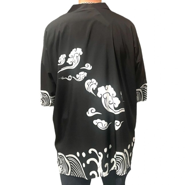 Kimono long moderne japonais Nuages et vagues – Haori unisexe Kimono long japonais unisexe motifs nuages et vagues streetwear