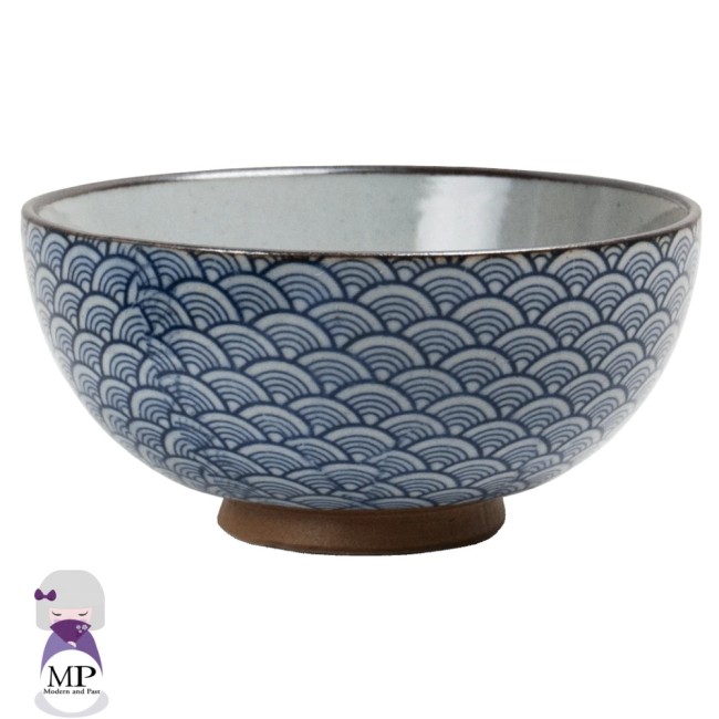 Bol japonais en porcelaine bleu motif vagues Nami – 300 ml