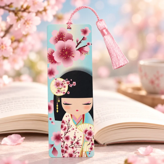 Marque-page Kimmidoll Sakura avec pompon rose