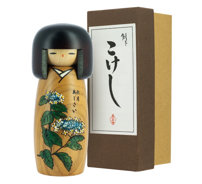 Kokeshi Ajisai faite main au Japon - Modern and Past Poupée japonaise Kokeshi Ajisai hortensias - Modern and Past