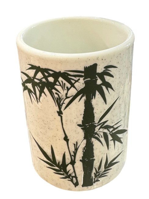 Tasse japonaise en porcelaine blanche motif bambou vert fabriquée au Japon
