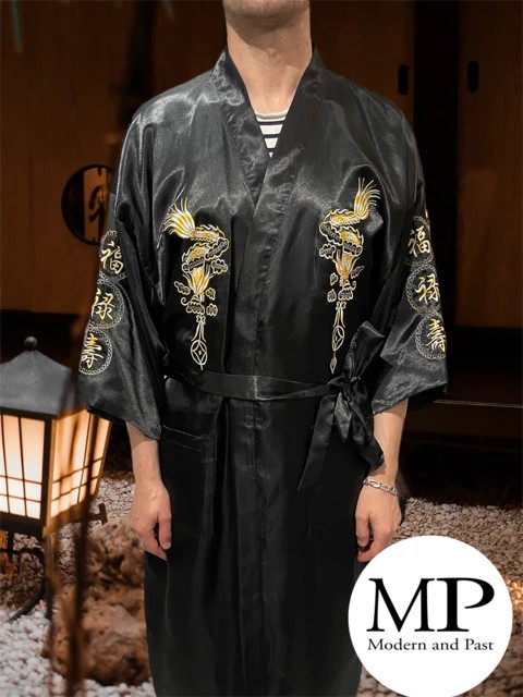 peignoir japonais long, unisexe homme femme, 30% en soie, double couche, noir, dragon brodé, boutique japonaise | Modern and Past peignoir japonais long, unisexe homme femme, 30% en soie, double couche, noir, dragon brodé, boutique japonaise | Modern and Past