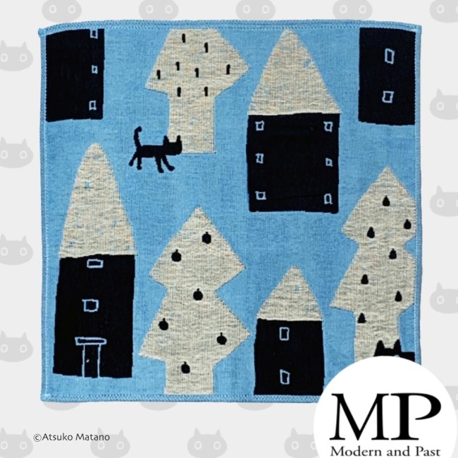 Serviette japonaise en gaze de coton bleue motif chat Maze Atsuko Matano fabriquée au Japon