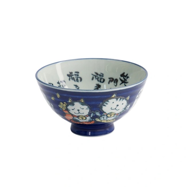 Bol japonais Kawaii bleu – Motifs de chats Neko – Fabriqué au Japon Bol japonais Kawaii bleu aux motifs de chats Neko