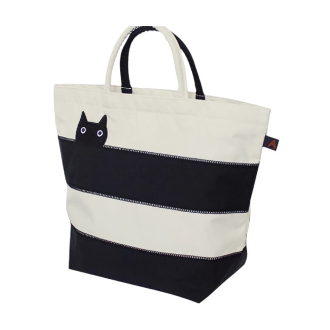 Sac fourre-tout japonais Border Neko noir gris Atsuko Matano chat noir fabriqué au Japon