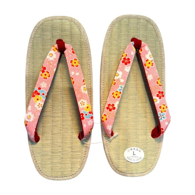 Zori japonaises femme taille L lanière rose fleurs